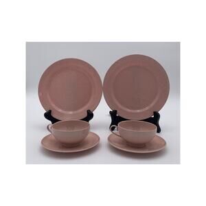Gothemware Cups Saucers Plates Pink Speckled Children Play Vintage